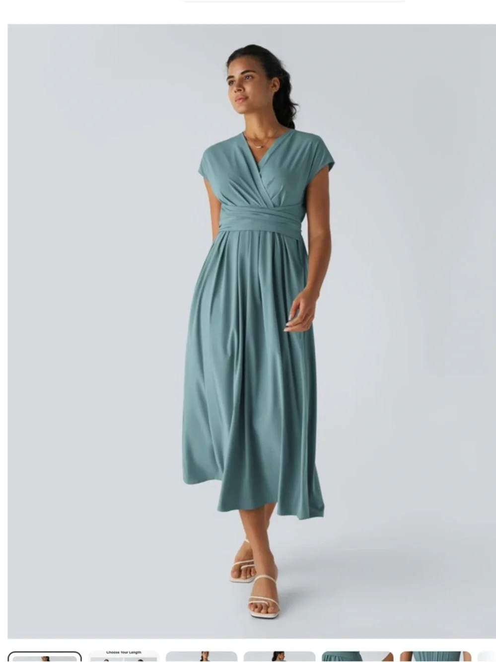 Halara Breezeful NWT V Neck Short Sleeve Pocket Tie Midi Dress Stone Blue Sz 3X - Picture 1 of 9